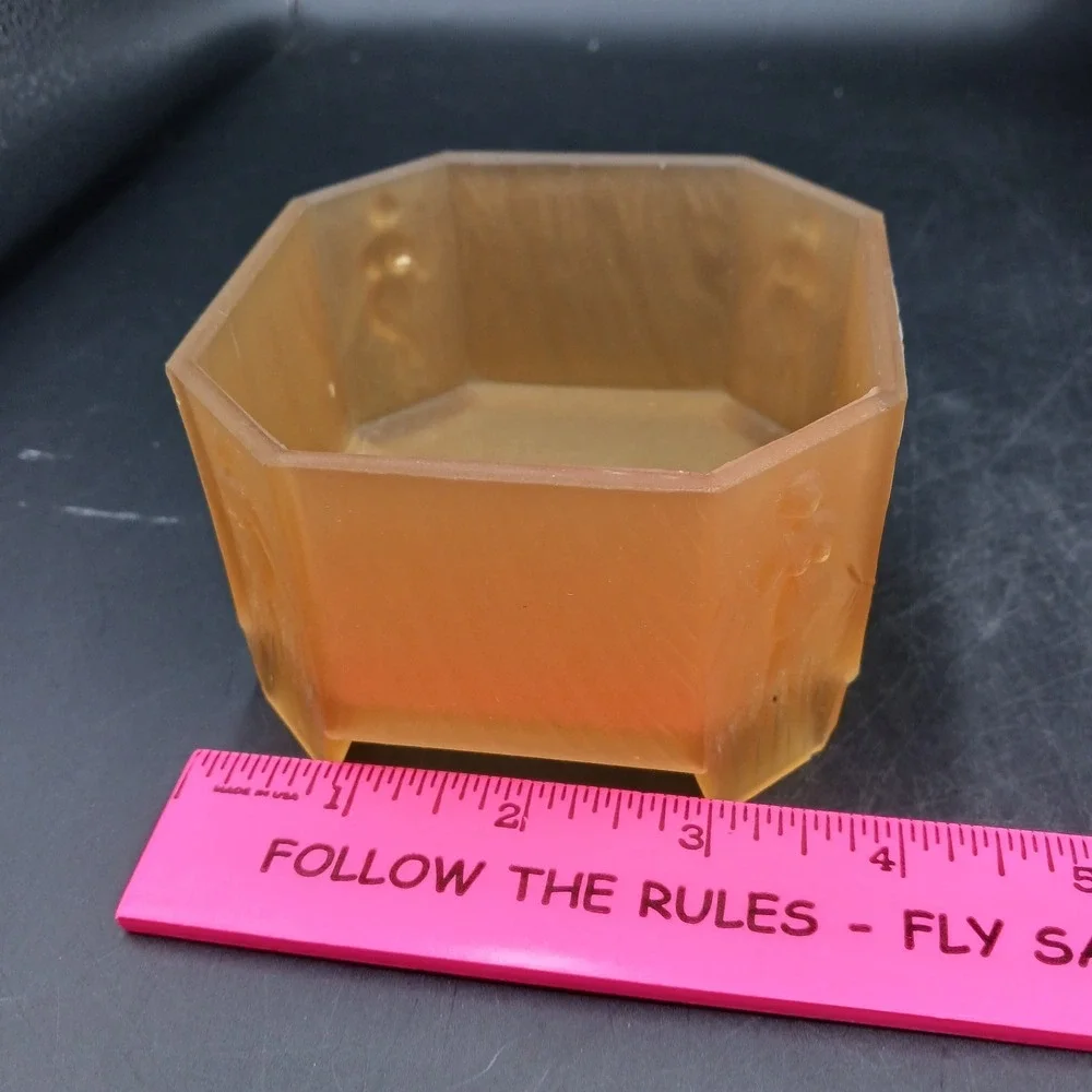 Deco Pressed Frosted Amber Glass Celluloid Lid Dresser Trinket Box